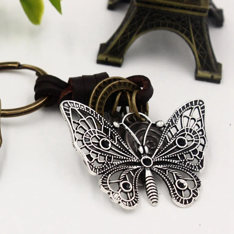 AntiSilver Butterfly 4,8*3,8 см полый брелок металлическая бабочка подвеска для женщин и мужчин ручной работы из натуральной кожи брелок кольцо сумка Автомобильный Брелок Винтаж - Цвет: AntiSilver Butterfly