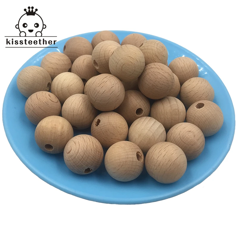 Mordedor de madera masticables, cuentas redondas de 10-20mm, ecol&oacute;gico, cuentas de haya sin terminar, accesorios de joyer&iacute;a artesanal, 100 Uds.-0
