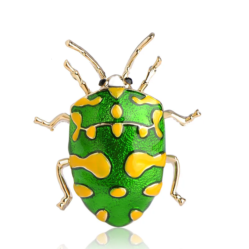 Blucome зеленая эмаль желтое пятно жук броши золотого цвета яркие насекомое брошь