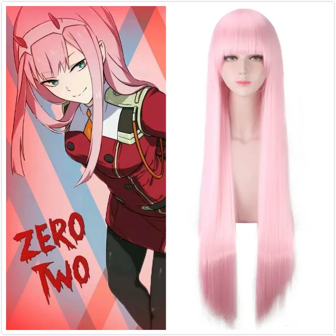 DARLING in the FRANXX 02 Zero Two 100 см длинный розовый парик синтетические волосы на Хэллоуин вечерние+ шапка парик косплей аксессуары Рога