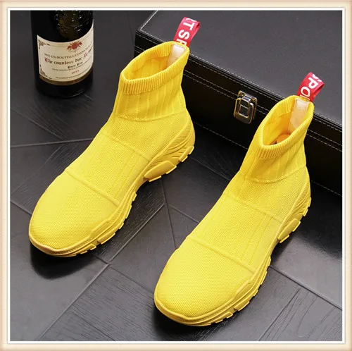 Yellow Мужские Желтые Повседневные Удобные кроссовки, высокие носки, обувь, дышащая обувь, мужские черные трендовые ботильоны, 4#15/15E50 - Цвет: Yellow