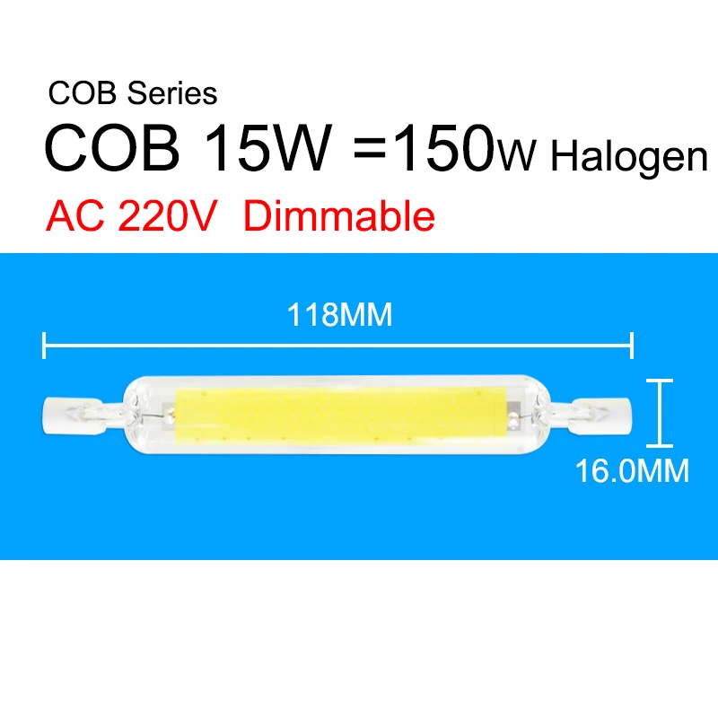 COBL 118mm 220V Dim R7S J78 J118 J135 Светодиодная лампа с регулируемой яркостью Светодиодная лампа 78 мм 118 мм 189 мм заменить галогенные лампы 50 Вт 100 Вт Светодиодный прожектор светильник Точечный светильник AC 110V 220V - Испускаемый цвет: COBL 118mm 220V Dim