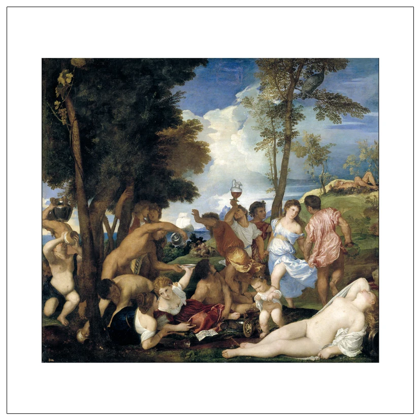 

mural canvas painting landscape poster decorative art The Bacchanal of the Andrians, 1523-1526 By Titian (Tiziano Vecelli)