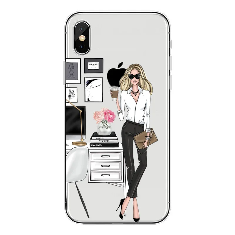 Fashion Travel girl Soft TPU Phone Case For iPhone X 5S SE 6 6S Plus 7 8 Female boss Women clear Silicone Cover |