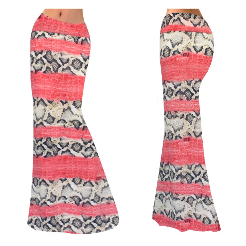 Женская длинная юбка в винтажном стиле облегающая юбка-Русалка Макси с принтом