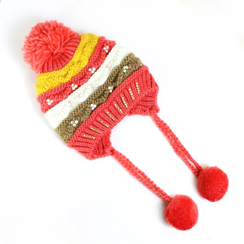 Для женщин зимняя шапка ушанка кабель вязать лыж Кепки с La Dimaond уютный теплый