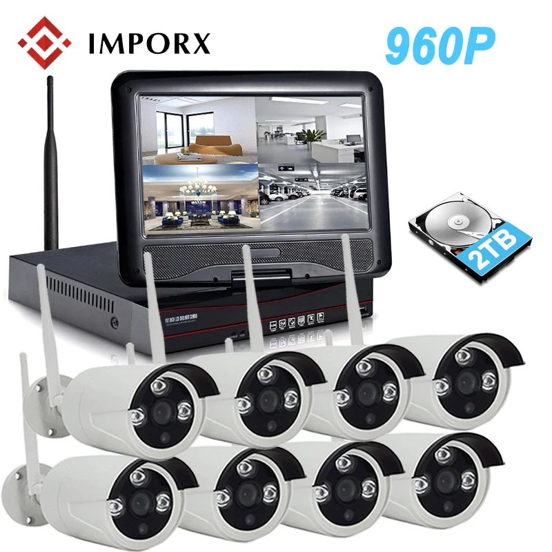 Plug and Play 8CH 960P Беспроводной NVR комплект 1" ЖК-монитор Wifi CCTV система 1.3MP ip-камера для наружного видеонаблюдения