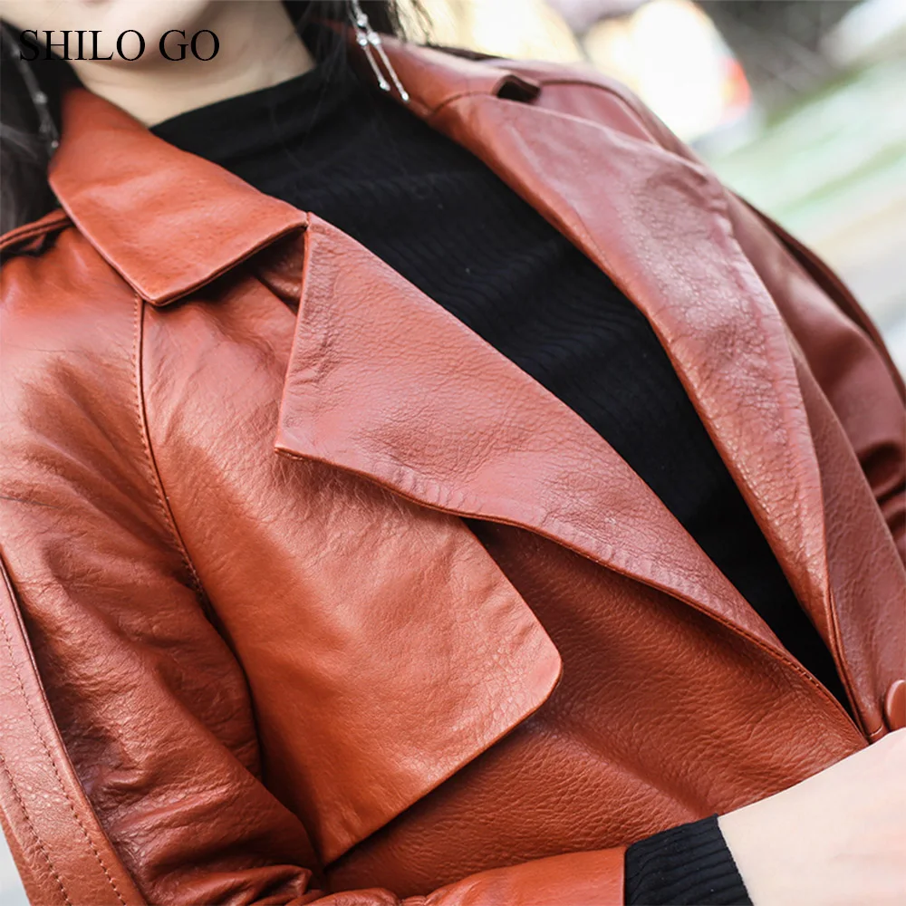 Тренч SHILO GO Женский из натуральной овчины длинный с отворотом и бантом на ремне