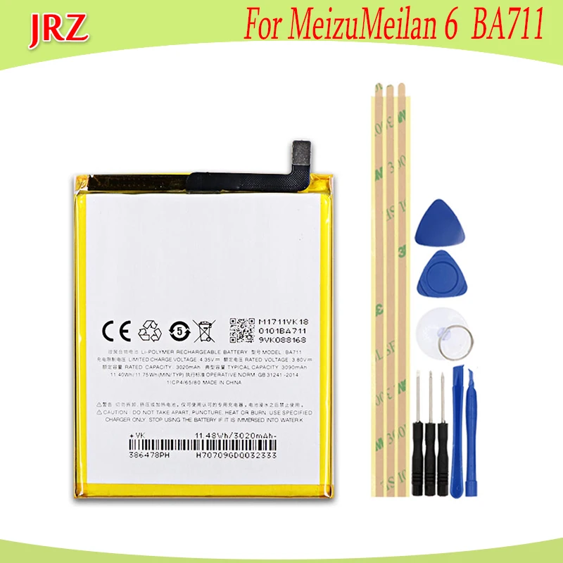 JRZ 3020mAh долго стоящий Аккумулятор для Meizu Meilan 6 BA711 телефонные сменные батареи с