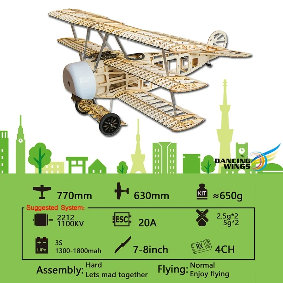 Warm white KIT Танцы хобби S1701 Balsa дерево RC самолет FOKKER-DRI дистанционное управление в разобранном виде комплект версия DIY Летающая модель - Цвет: Warm white KIT