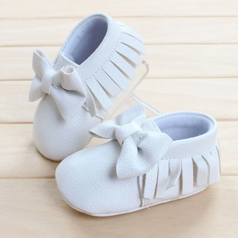 

newborn white bow Baby moccasins first Walkers shoes infant Fringe crib shoes baby 0-30 month