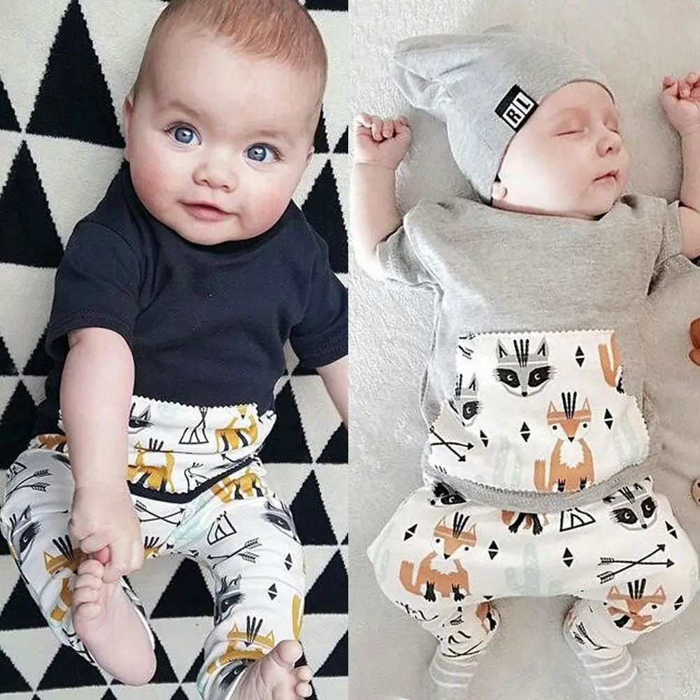 Pudcoco 2018 Kids Toddler Baby Boy Girl Clothes Sets Short Sleeve T-shirt Tops + Cartoon Print Pants 2Pcs Outfits Set | Детская одежда