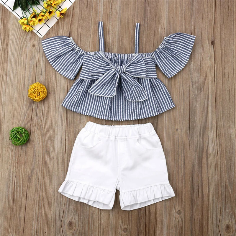 2 шт. хлопковая Футболка с бантом и шорты без рукавов | Мать ребенок