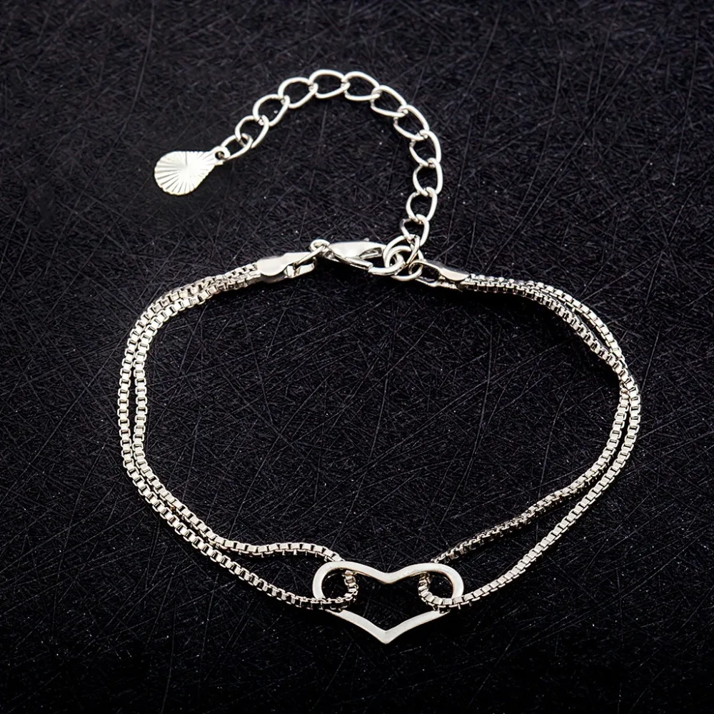 

Hollow Heart Joint Double Chains Metallic Adjustable Bracelets for Women