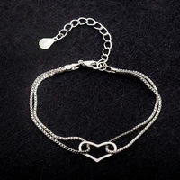 hollow heart joint double chains metallic adjustable bracelets for women