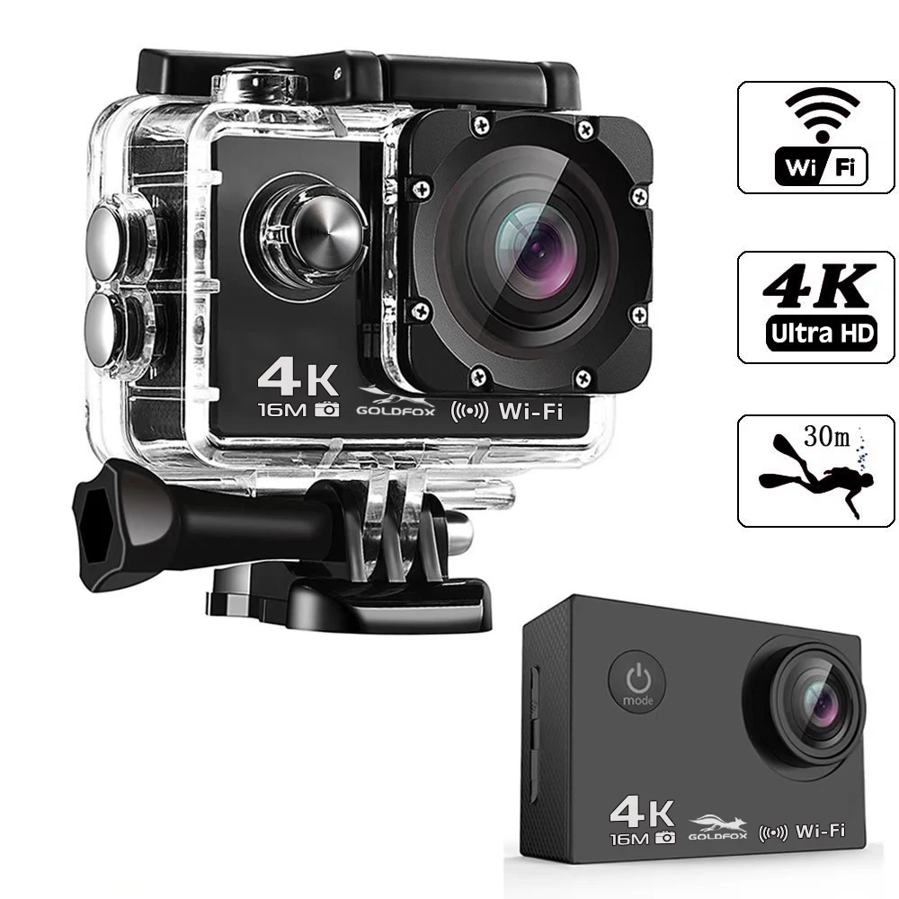 Экшн-камера 4K Ultra HD wifi 16 МП Спортивная камера 1080 P/30fps 170 градусов 2,0 дюймов ЖК-дисплей для дайвинга Водонепроницаемая 30 м DV Шлем HD камера