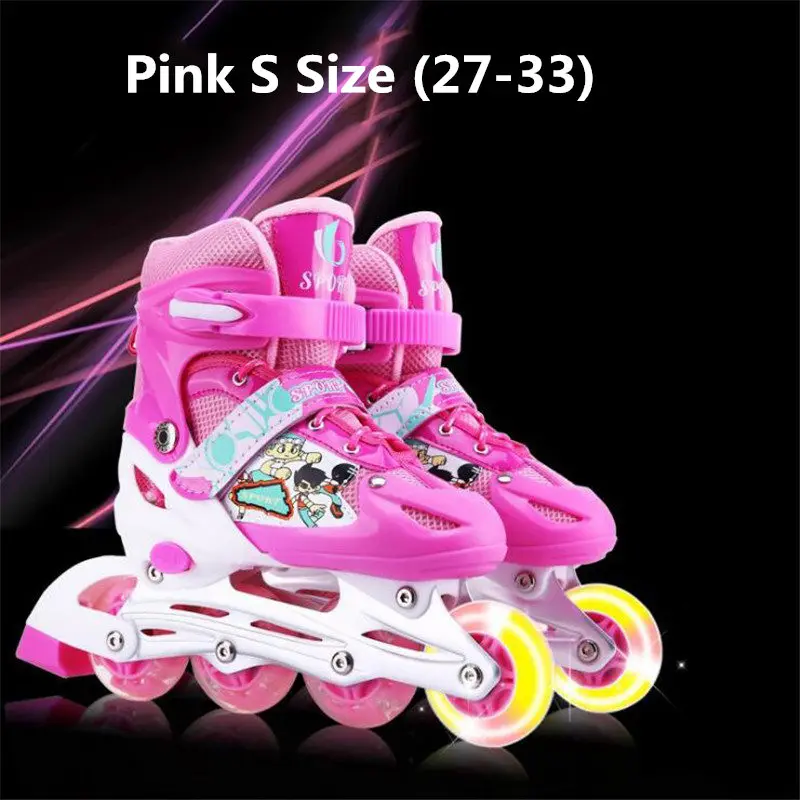 Pink Shoes--S Вспышка роликовые коньки обувь для детей дети роликовые коньки обувь Регулируемый один мигающий колеса катание Patines - Цвет: Pink Shoes--S