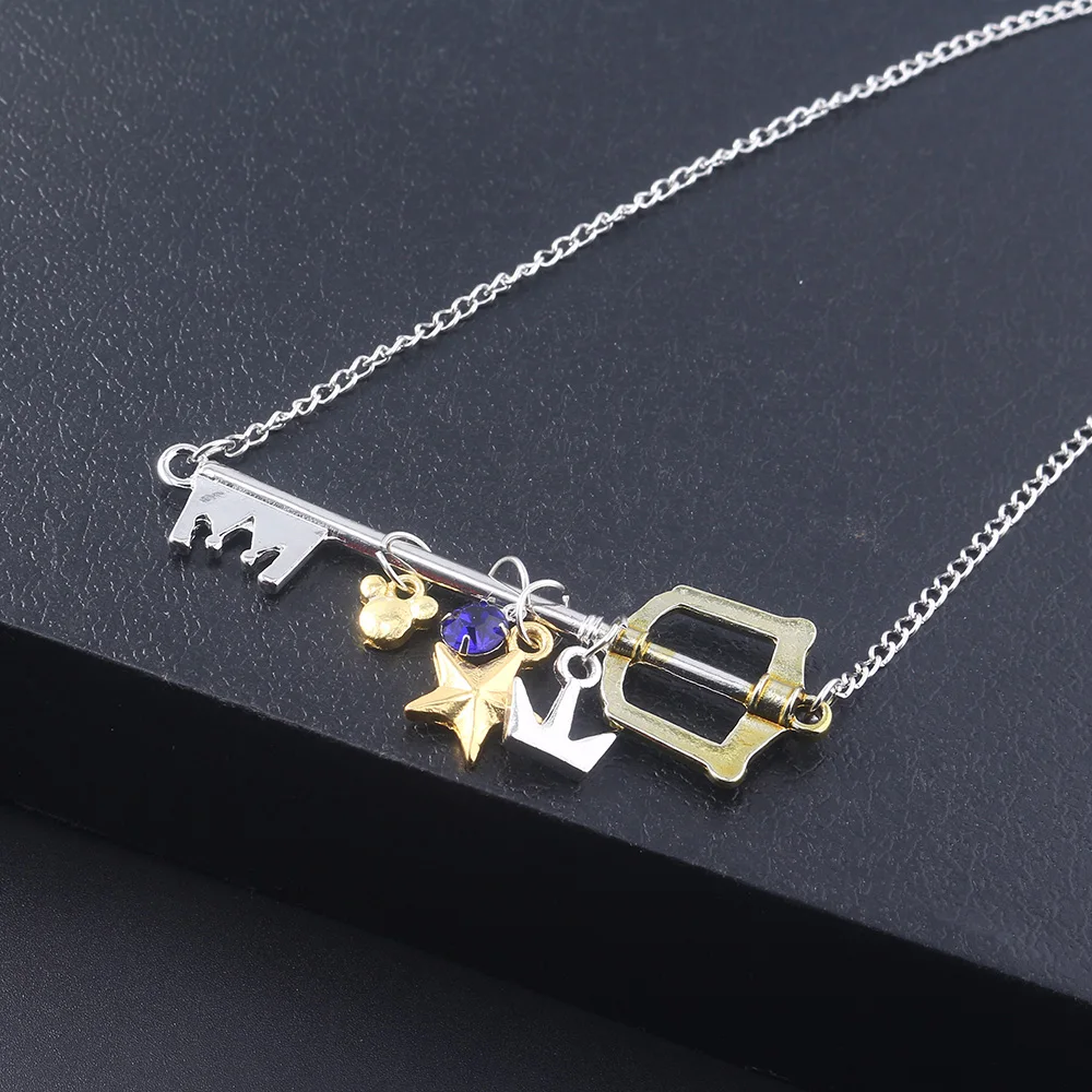 Игра Kingdom Hearts Sora Key Keyblade ожерелье s Подвески Корона Звезда ключ синий Кристалл колье ожерелье для женщин и мужчин модные ювелирные изделия