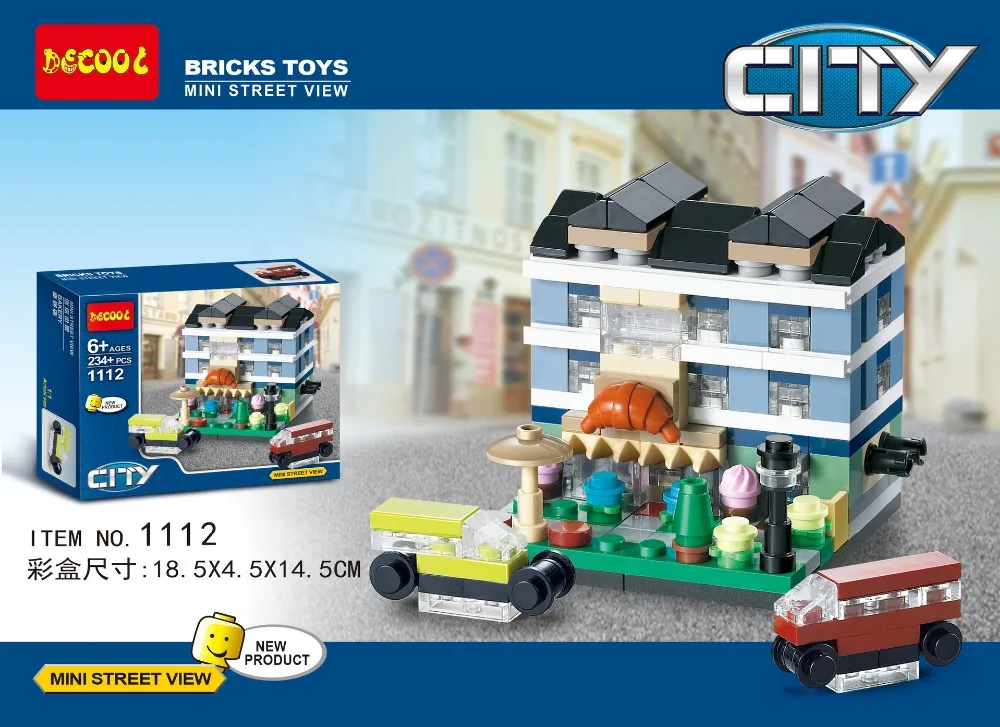 Nuevo 4 unids/lote decool 1110 1113 city mini street view hotel/estacion de tren строительные блоки sitemas del juguetes|building