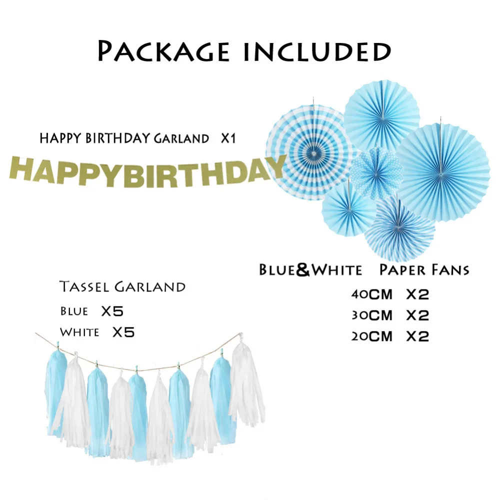 9pcs Blue/Pink Hanging Paper Decoration Kit Fan Rosettes Tassel Garland Banner Birthday for Boy/Girl First Party | Дом и сад