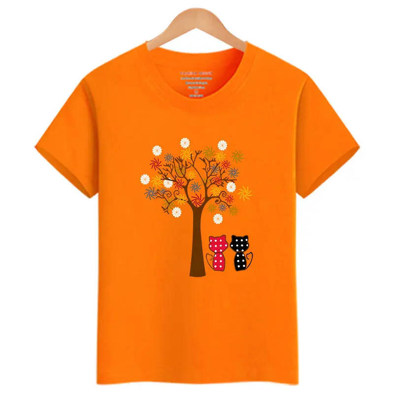 Orange T2 Новинка года, Весенняя футболка с короткими рукавами хлопковые топы для детей, милая летняя одежда для маленьких девочек детская одежда с героями мультфильмов для девочек возрастом от 8 до 12 лет - Цвет: Orange T2