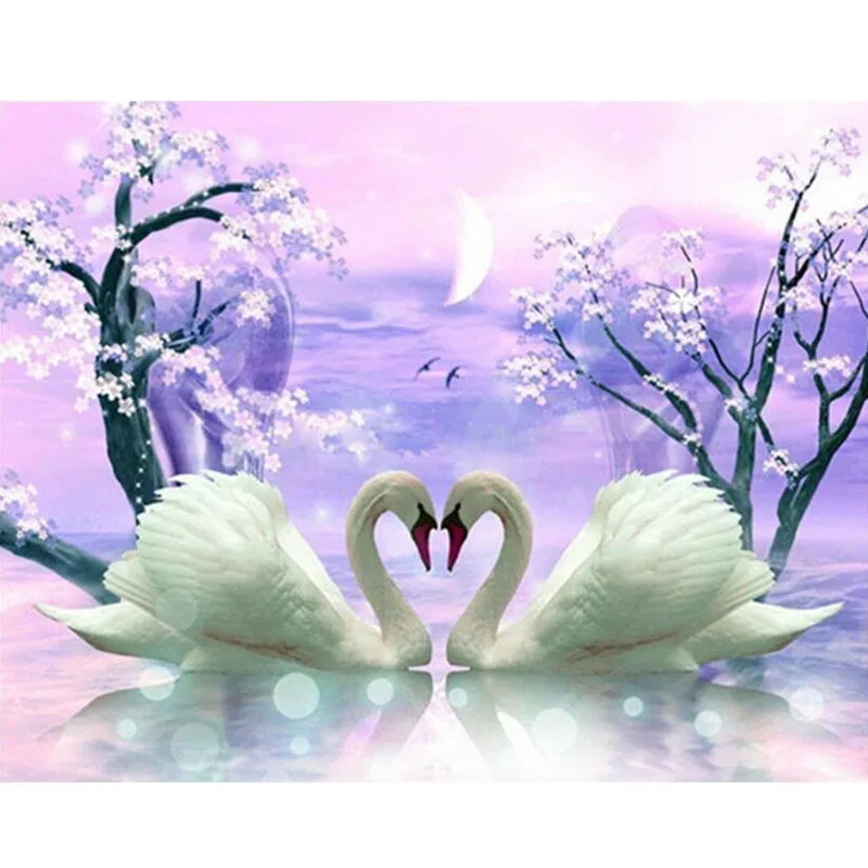 Алмазная мозаика Лебеди животные полностью квадратная картина вышивка