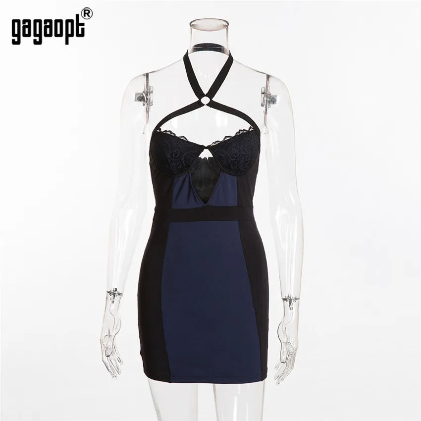 Gagaopt 2019 недоуздок клуб платья Для женщин Мода Контрастность Цвет сексуальное