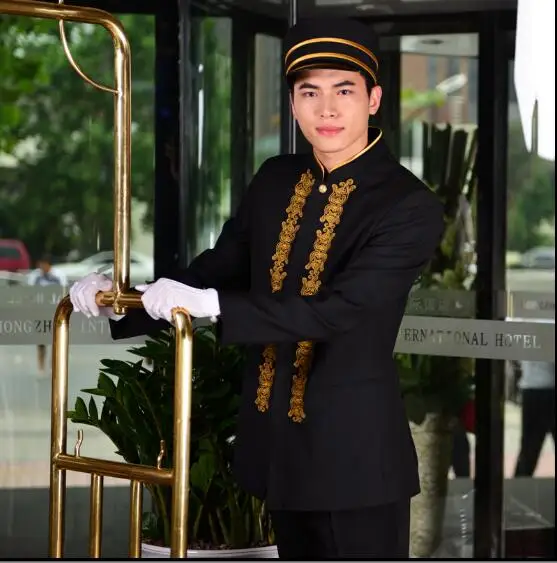 Форма администратора гостиницы с вышивкой длинными рукавами форменной одежде