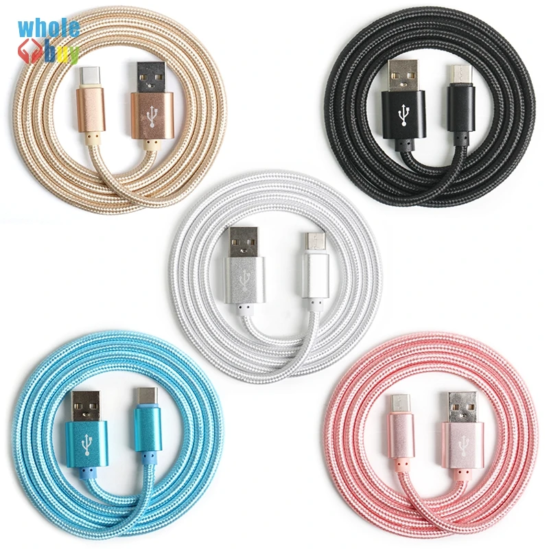 300 шт./лот оптовая продажа однотонный нейлоновый плетеный кабель Type C 8pin Micro USB для