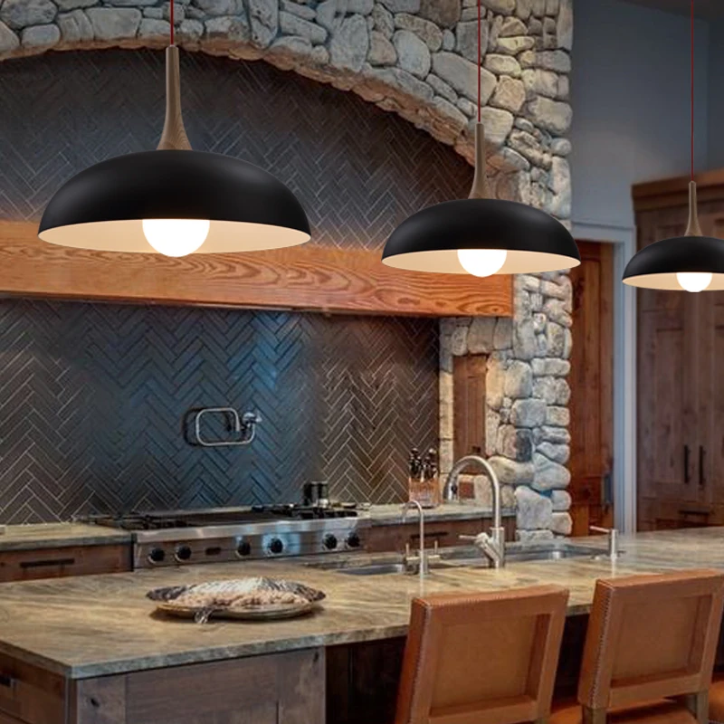 Деревянный подвесной светильник в североевропейском стиле черно белый