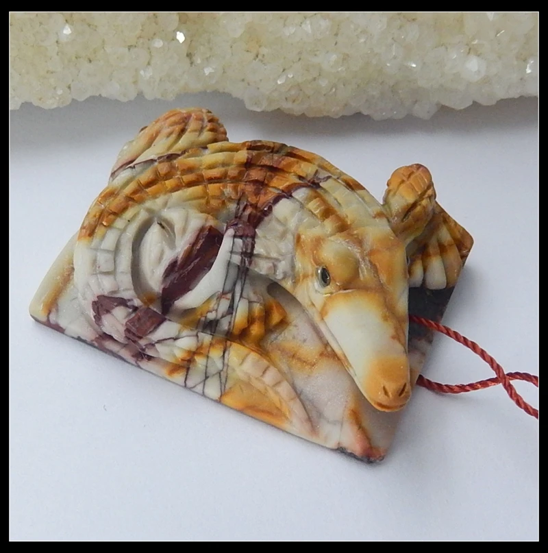 Wholesale 1Pcs Natural Stone Mookite Jasper Carved So Cute Lizard Front Drilled Necklace Pendant 41x31x13mm 28.64g