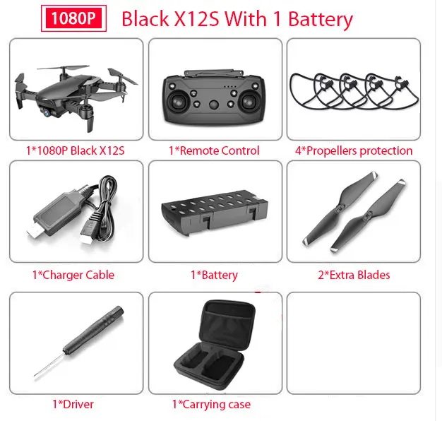 1080P 1B with bag X12 X12S WiFi FPV RC Дрон с 0.3MP/1080 P/4 K HD Двойная камера оптический поток RC Квадрокоптер для игрушек Детский Дрон vs SG106 Visuo xs816 - Цвет: 1080P 1B with bag
