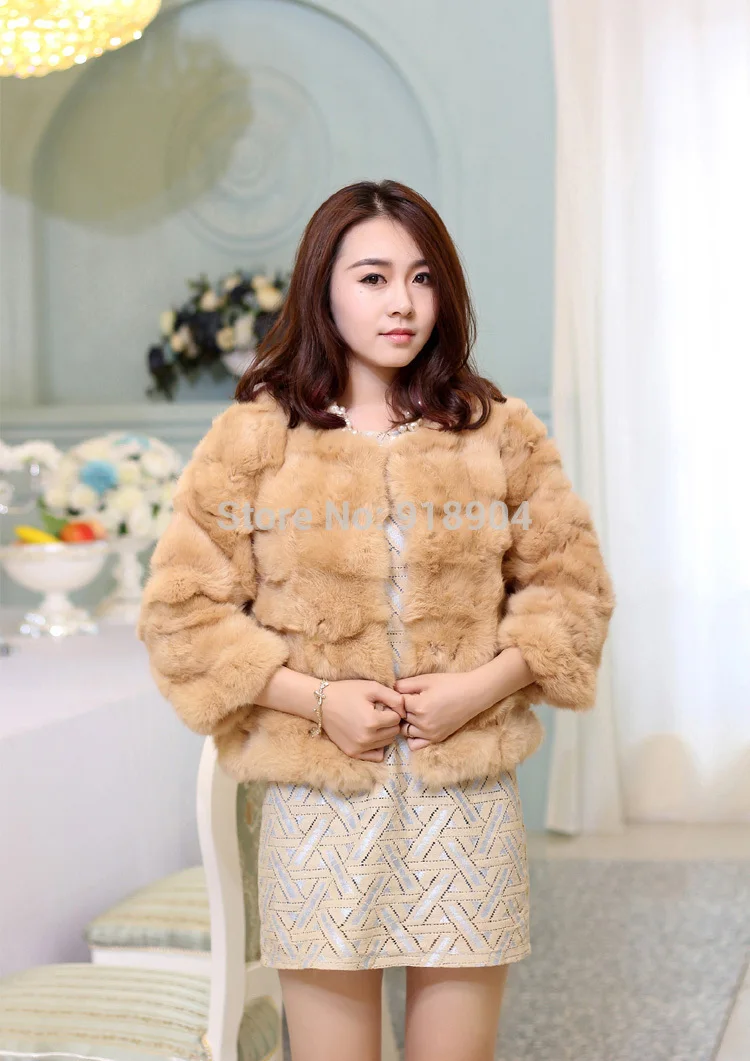2014 Бесплатная доставка шуба из натурального кроличьего меха женская короткая