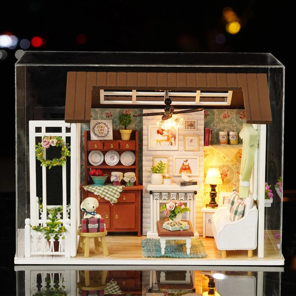 Миниатюра деревянный кукольный домик Diy Kit счастливые времена с Пылезащитный