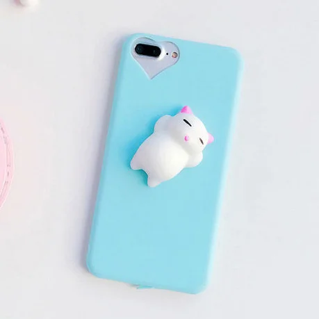 Lemonlan милый 3D котик уплотнение для iPhone 7 7Plus Мягкий Медведь телефон чехол для iPhone 6 6S Plus 5 5S SE Capa Fundas мультфильм мягкое покрытие - Цвет: Blue Cat