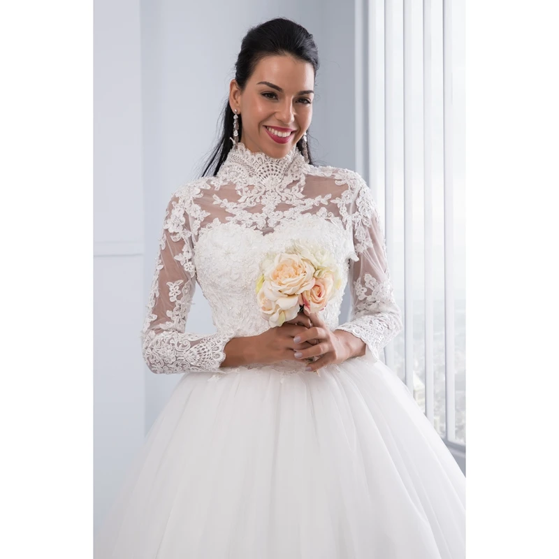 Miaoduo Vestido De Noiva свадебное платье с высоким воротом и длинным рукавом на спине кружевное бальное платье Свадебные платья robe de mariage Новинка