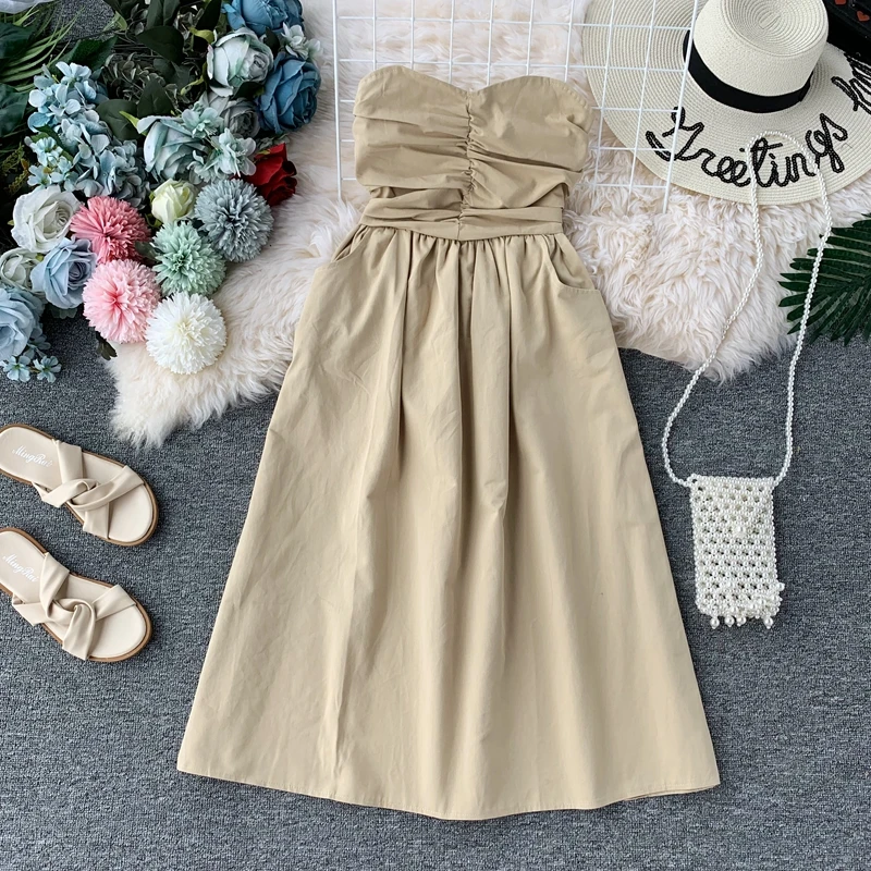 Women New Sexy Breast-wiping Pure Sleeveless Casual Dress Party Night Elegant Vestidos H288