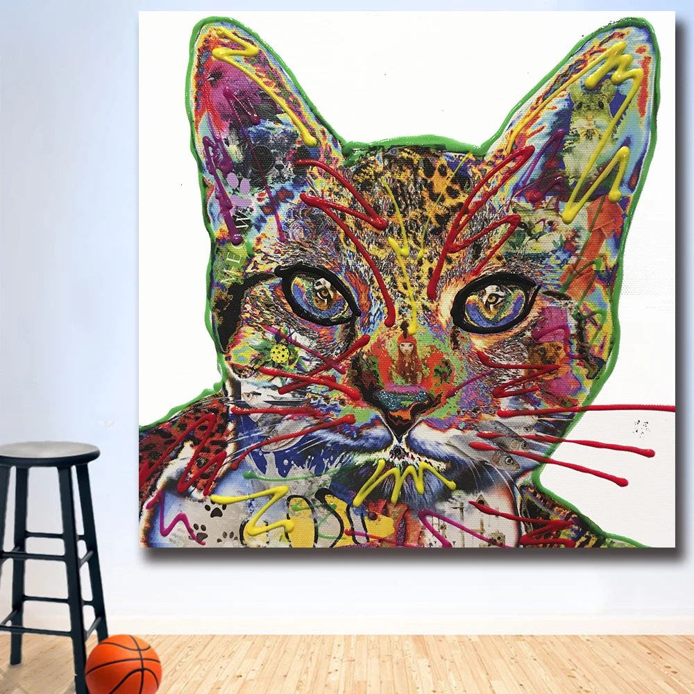 Wlong печать искусство на стене кошачьи глаза картины холсте домашний декор для