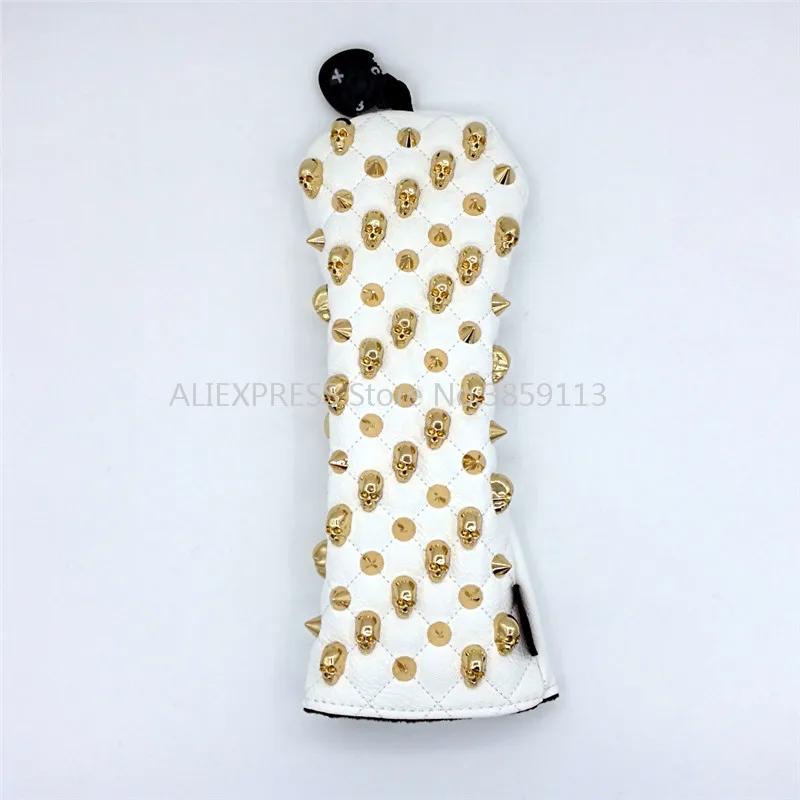 1pc white fairway Золотой череп заклепки Гольф Драйвер головной убор 135ut Фарватер Вудс Гибридный клюшек Чехлы для клюшек для гольфа полный набор для мужчин и женщин - Цвет: 1pc white fairway