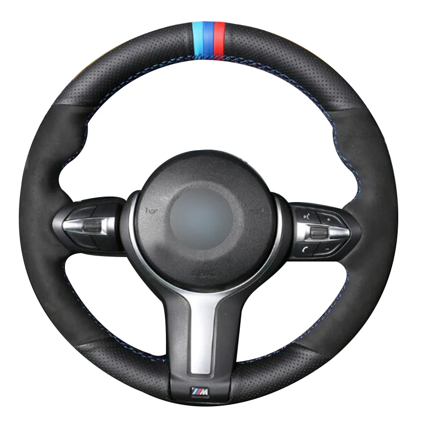 

Black Synthetic Leather Black Suede Steering Wheel Cover for BMW F87 M2 F80 M3 F82 M4 M5 F12 F13 M6 F85 X5 M F86 X6 M F33 F30