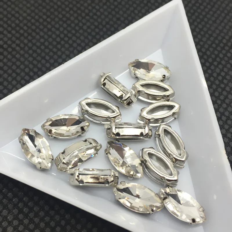 Пришивные стразы для глаз 6x12 7x15 9x18 мм|glass crystal|horse eyecrystal glass stone |