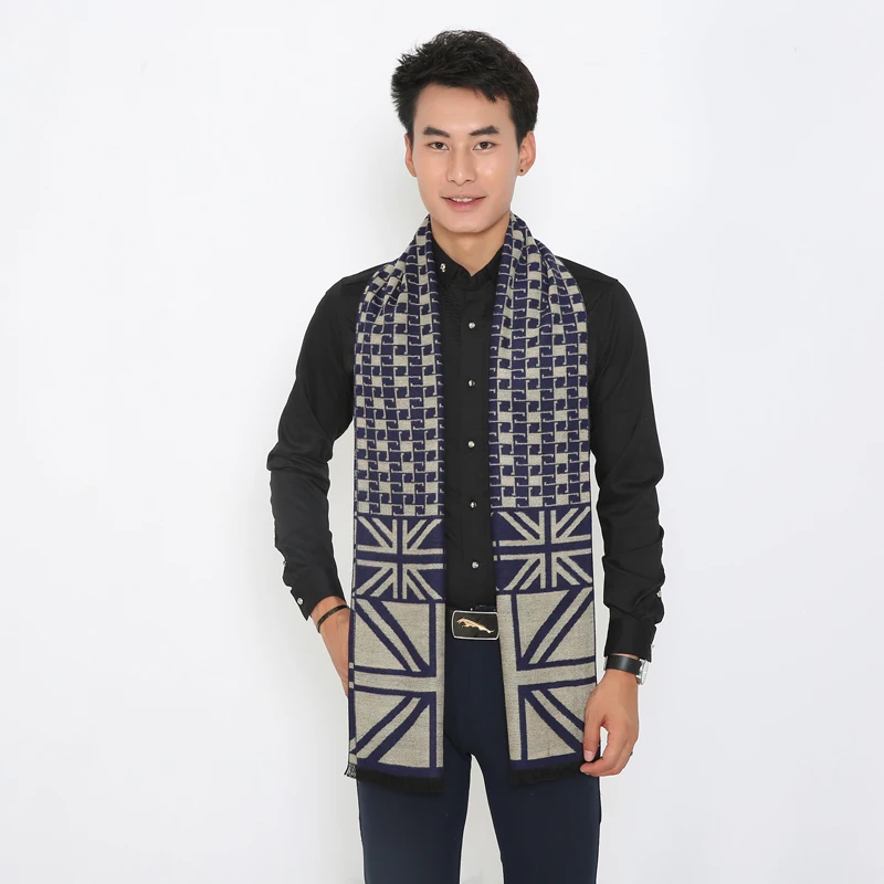 Новый Корейский осень и зима теплая мужская плед кашемир шарфы Европейский