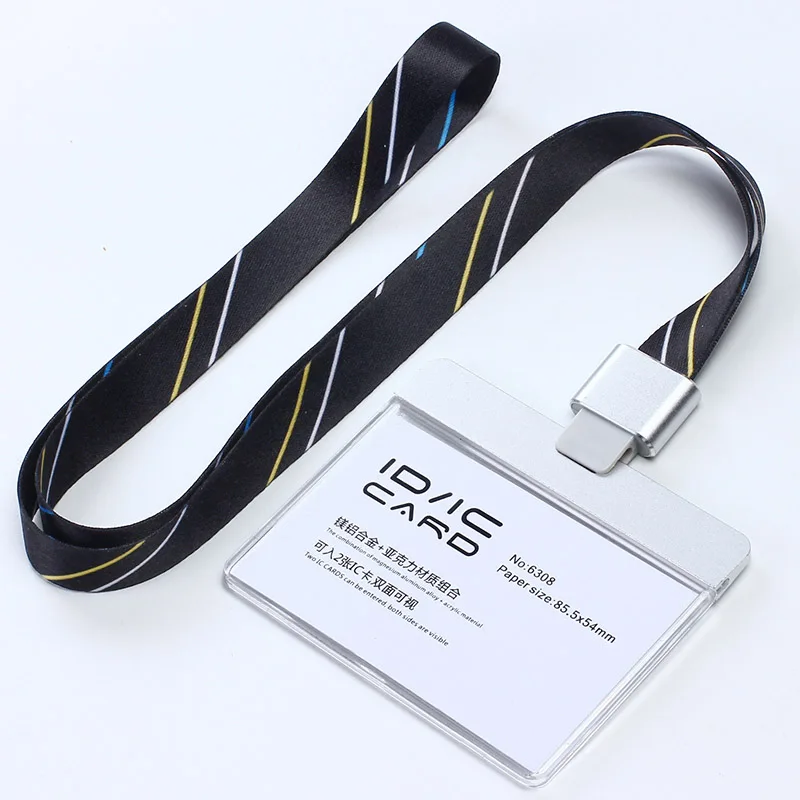 H Stripe black set Прозрачный акриловый пластик с металлической ID IC карты держатель пропуска карты+ цветной полиэфирный ремешок с пряжкой из сплава Al - Цвет: H Stripe black set