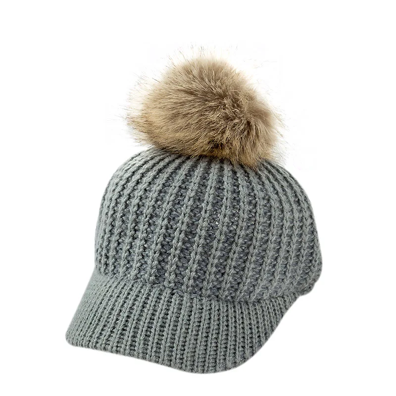 Gray baby hat Модная вязаная детская шапка с помпоном, зимняя шапка для детей, регулируемая однотонная зимняя шапка для малышей, аксессуары для детей 2-5 лет, 1 шт - Цвет: Gray baby hat