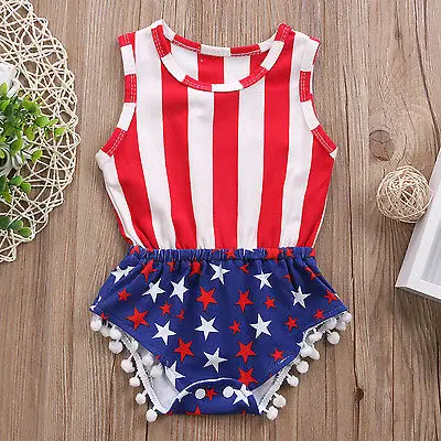 Newborn Infant Baby Girs Boys Kids national flag Romper Sleeveless Patchwork Tassel Jumpsuit Playsuit Outfit 0-24M | Детская одежда и