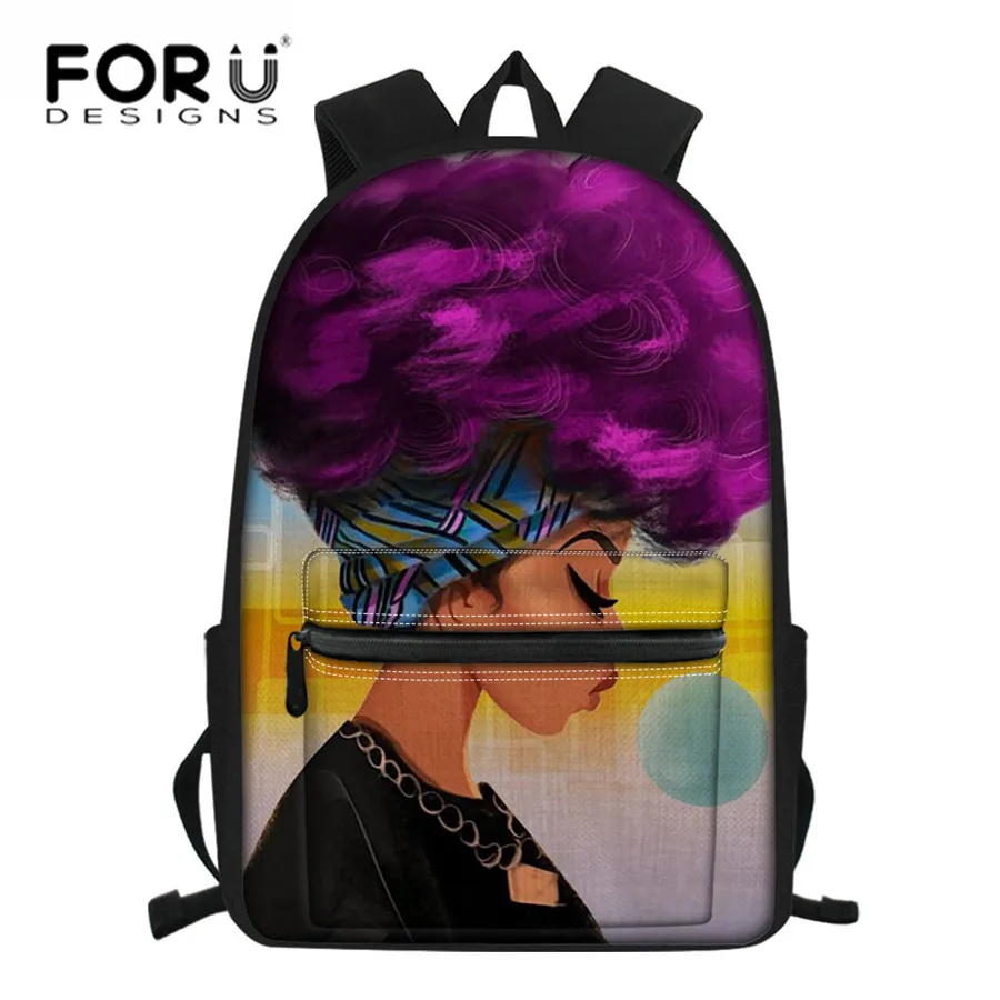 

Детские школьные ранцы FORUDESIGNS для подростков, большая сумка через плечо для книг, детский школьный портфель с черным рисунком африканских д...