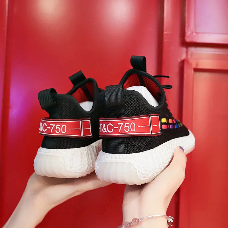 Кроссовки женские сетчатые радужной расцветки на толстом каблуке платформе