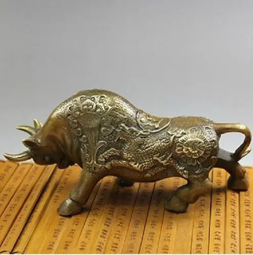 

Chinese Old NICE Wall Street Chieese BRAAS Kylin Bull OX Statue Figure 8"L decoration BRASS factory outlets