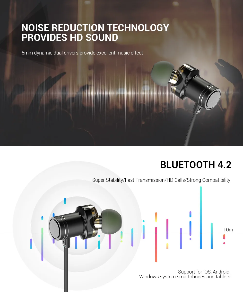 AWEI X670BL Bluetooth гарнитура с двойным драйвером беспроводные наушники IPX4 микрофоном
