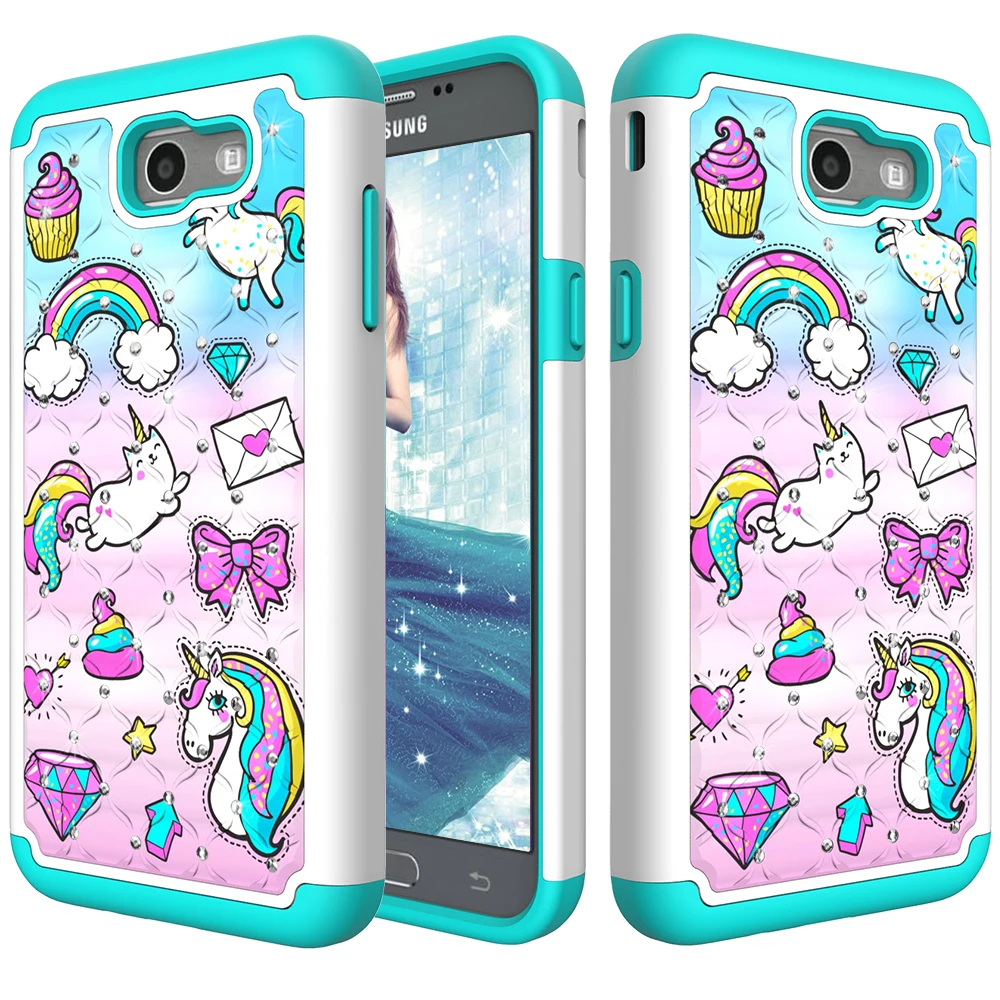 Anti-Knock Glitter Hybrid Back Hard Soft Bumper Phone Case Cover for Samsung J7 2017 |